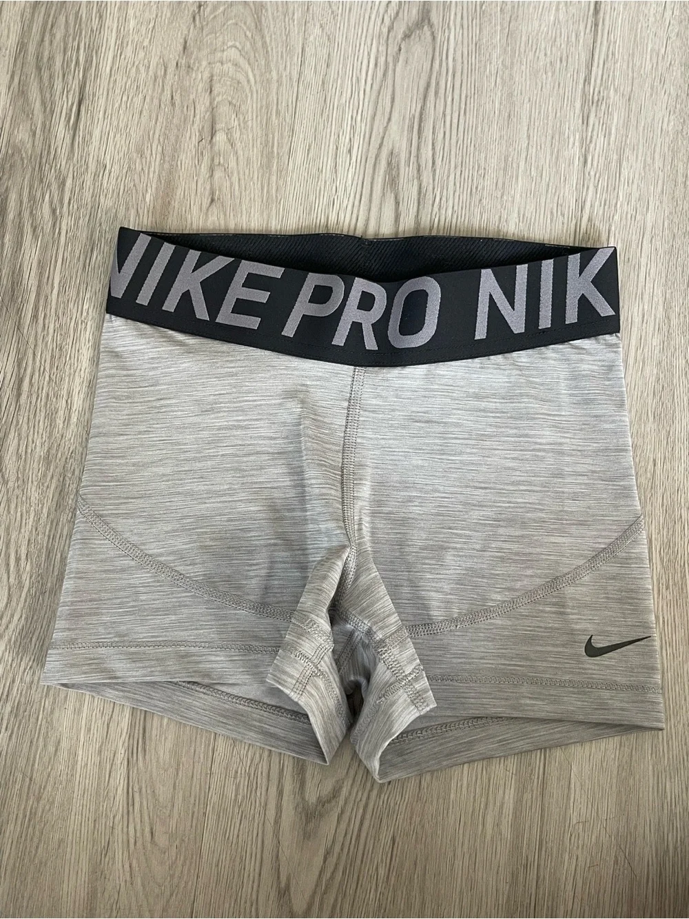 Nike Pro Light Gray Women's Bike Shorts with Black Waistband